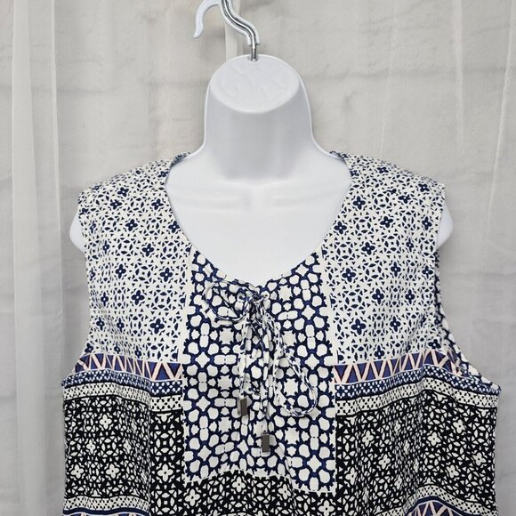 Liz Claiborne Blue White Floral Boho Tank Hippie Festival  XL - Picture 2 of 10